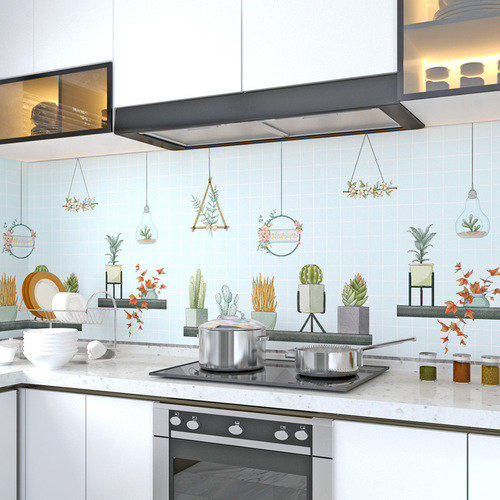 Kitchen oil-proof sticker stove cabinet range hood tile wall sticker self-adhesive wallpaper high temperature waterproof and moisture-proof wallpaper