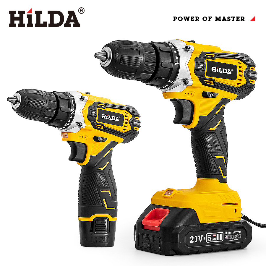 Nueva Hilda hilda recargable taladro de impacto batería de litio taladro manual destornillador eléctrico portátil doméstico accesorios