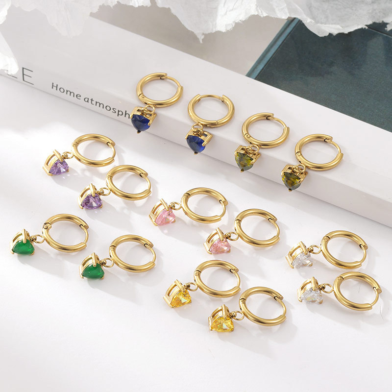 50g Weight Zircon Inlay Material Drop Earrings Classification 1 Pair Quantity 1 Pair Simple Style Heart Shape Stainless Steel Inlay Zircon Drop Earrings