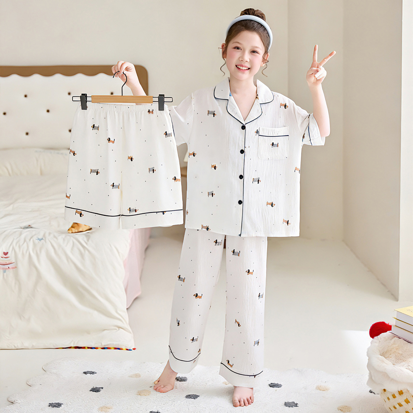 Pijamas para niños niñas de verano delgada ropa de bebé 2026 nuevo conjunto de hielo de seda de tres piezas