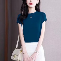 夏の新型氷糸女性半袖ニット服ファッション洋風高級百合上着ゆるいtシャツクロスボーダー