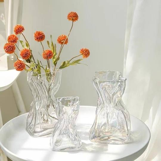Advanced Sense Simple Irregular Vase Transparent Glass Living Room Desktop Flower-arranging Water-keeping Ins Decorative Ornaments
