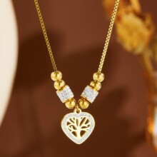 项链女欧美气质圆珠锁骨链满钻锆石爱心吊坠钛钢项链生命树锁骨链