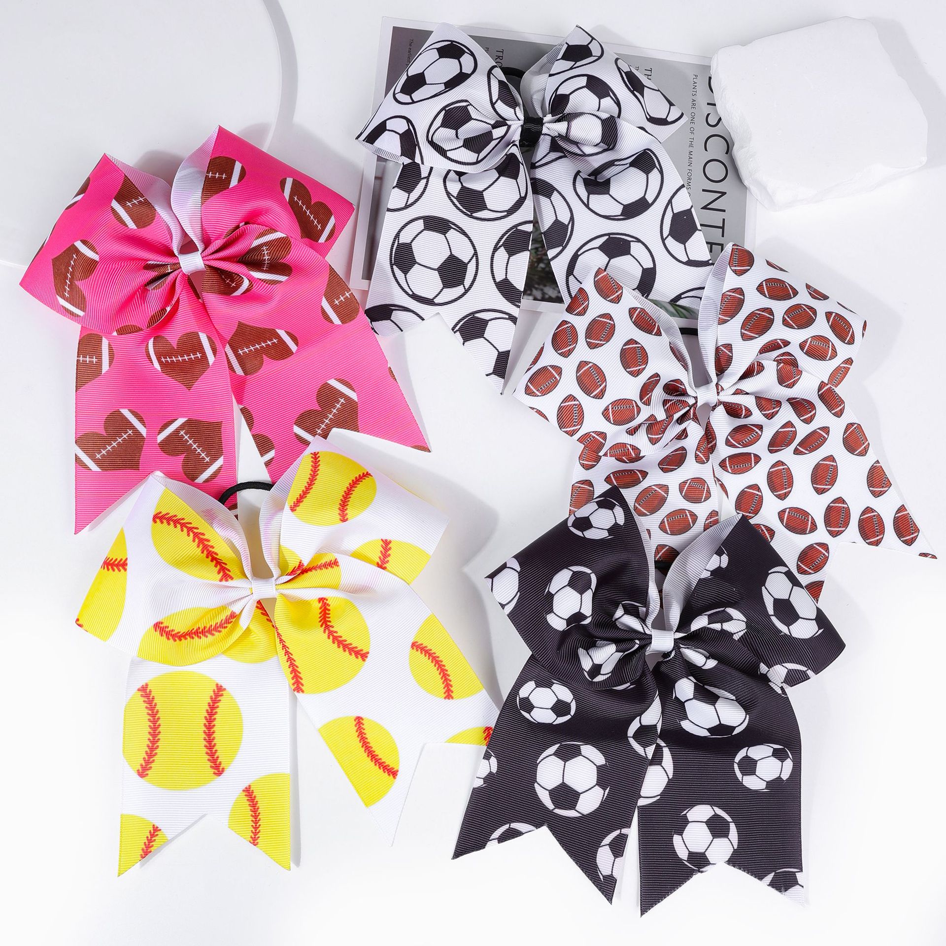 유럽과 미국 월드컵 팬 어린이 Dovetail 보우 헤어 서클 축구 패턴 대형 Dovetail 고무 밴드 헤어 액세서리