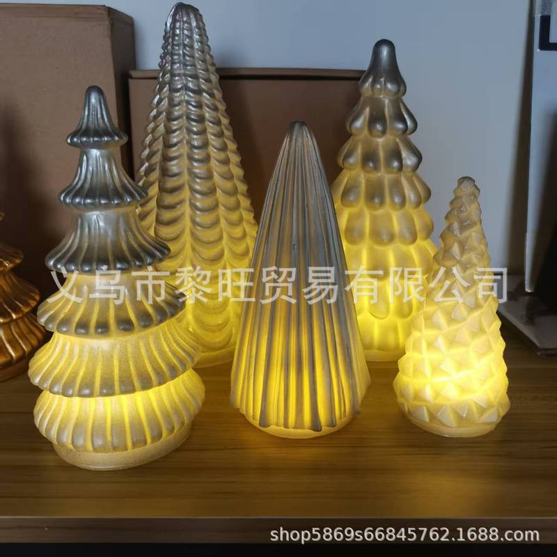 跨境新款Illuminated Mercury Glass Trees发光透明树脂树5件套|undefined