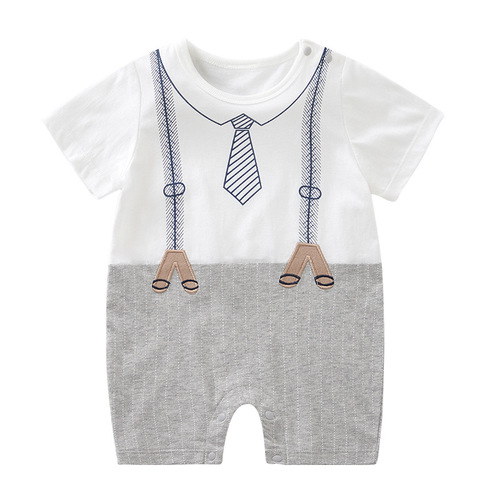 Summer Bodysuit for Baby Boys - Two-Piece Suit, Climbing Suit, Ins Style, European and American Hooded Gentleman's Clothing, Color Block, Foreign Trade, Category A Hairy Suit