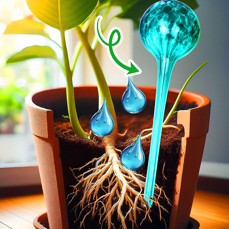 Perezoso riego de flores artefacto de vidrio de punto de color translúcido riego automático de agua por goteo para plantas verdes domésticas jardinería en maceta