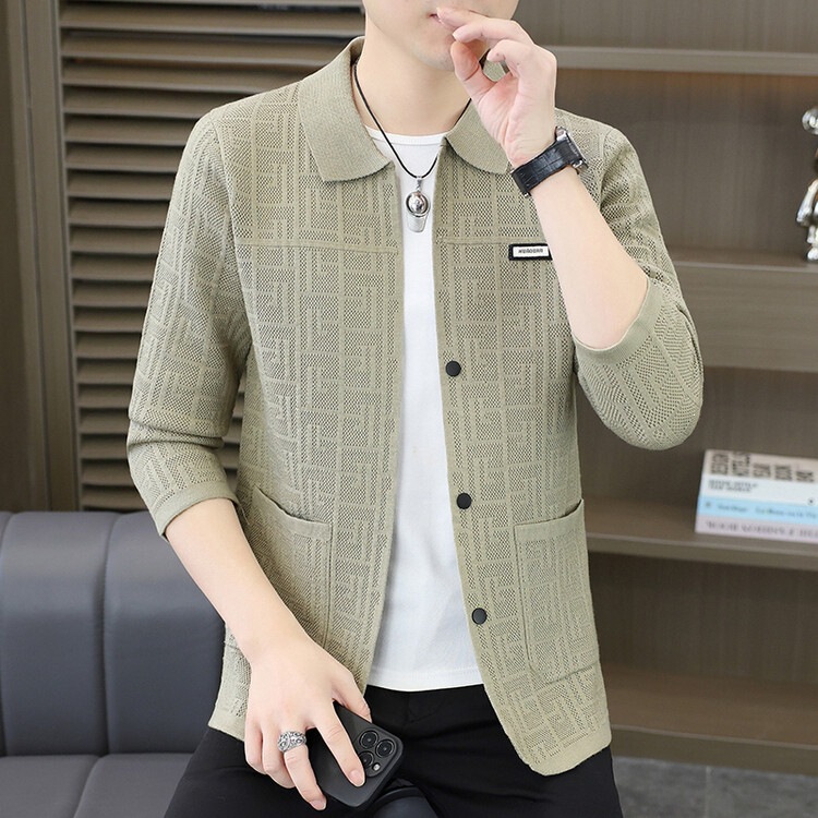 Men's knitted cardigan jacket for live streaming and short videos