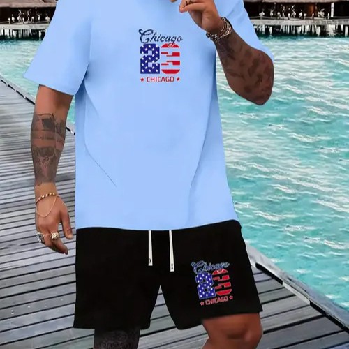 Comercio exterior europeo y americano Amazon 2025 nueva moda patrón de estrella de cinco puntas camiseta de manga corta pantalones cortos traje ME2 MA1