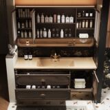 Шкаф для ванной из ротанга, керамический встроенный умывальник, зеркальный шкаф, шкаф для умывальника, комбинированная ванная комната, умывальник для рук, новый стиль 2025