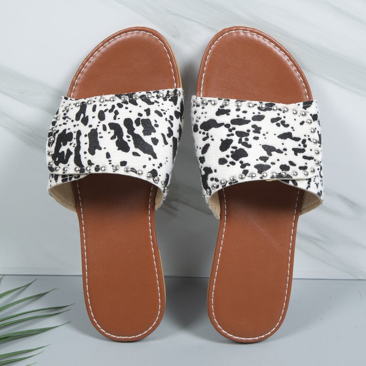 Women's Casual Cow Pattern Leopard Round Toe Slides Slippers display picture 31