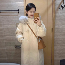 冬季可爱棉服女中长款过膝韩版新款加厚宽松棉衣2025棉袄毛领外套