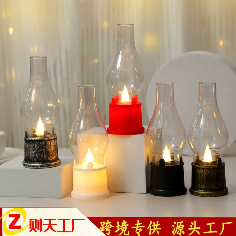 Рождественская ретро средняя ветровая лампа электронная свеча трансграничная декоративная атмосфера маленькая лампа пони светодиодная керосиновая лампа