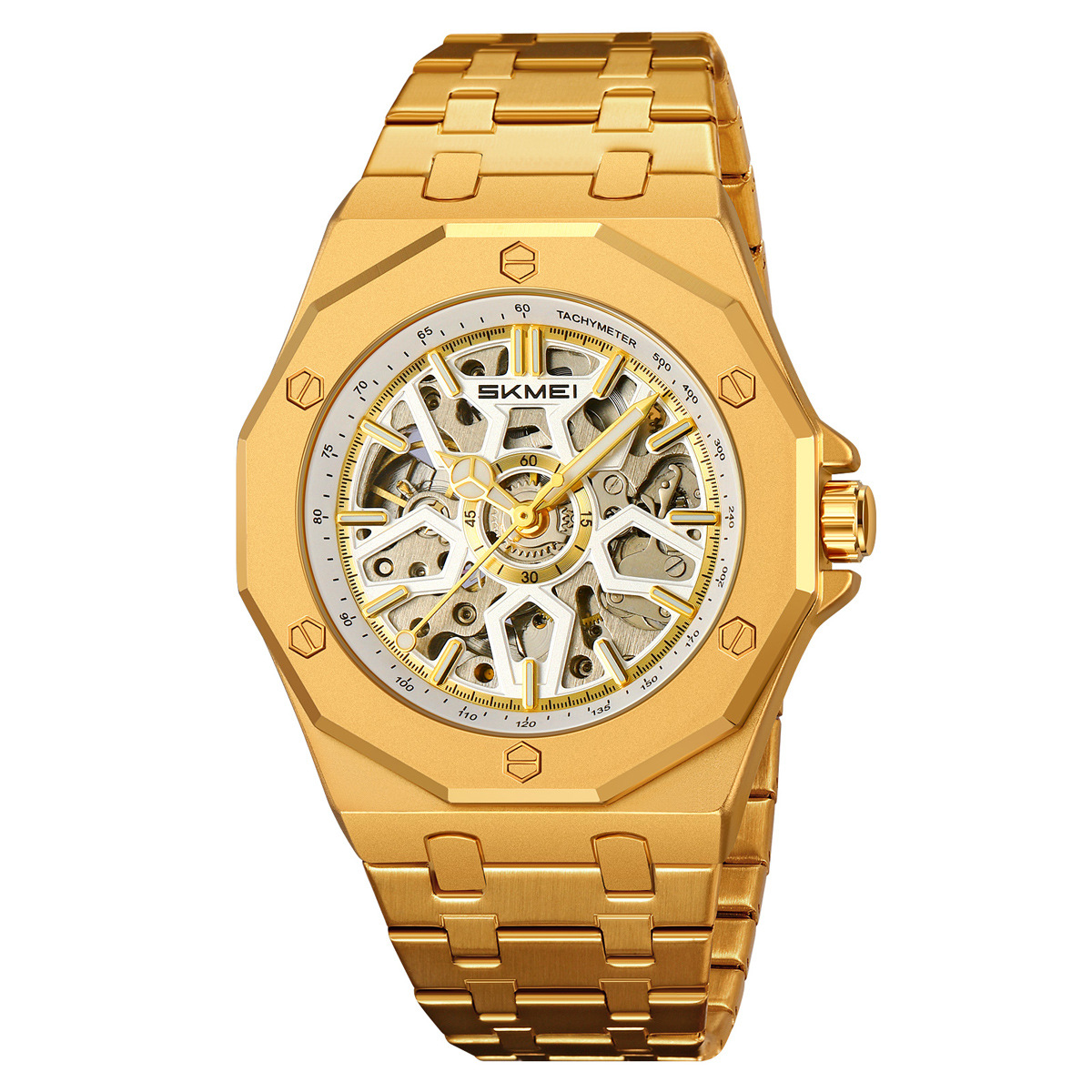 Reloj mecánico agujerado de ocho ángulos al aire libre impermeable relojes de pulsera de hombre al por mayor personalizados en el extranjero suministro especial