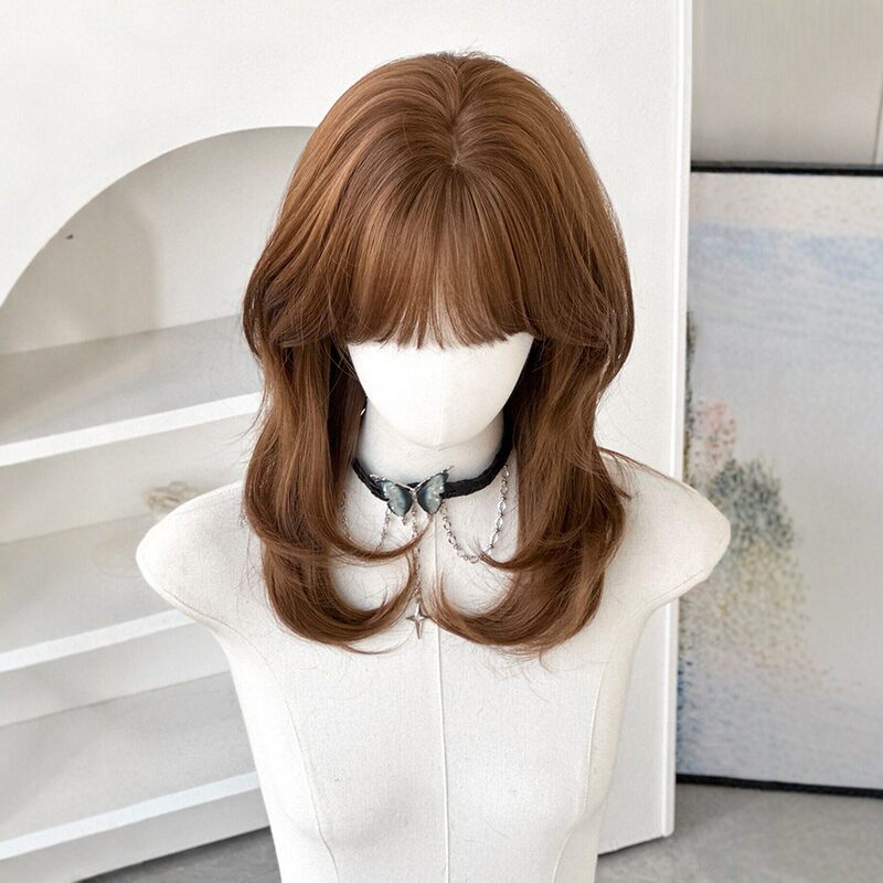 Wig for Women, Japanese Style, Vintage Feel, Chocolate Brown Straight Hair, High-Quality Natural Trimming, Medium-Length Clavicle-Length Hair, Full Head Wig Wig for Women, Japanese Style, Vintage Feel, Chocolate Brown Straight Hair, High-Quality Natural Trimming, Medium-Length Clavicle-Length Hair, Full Head Wig