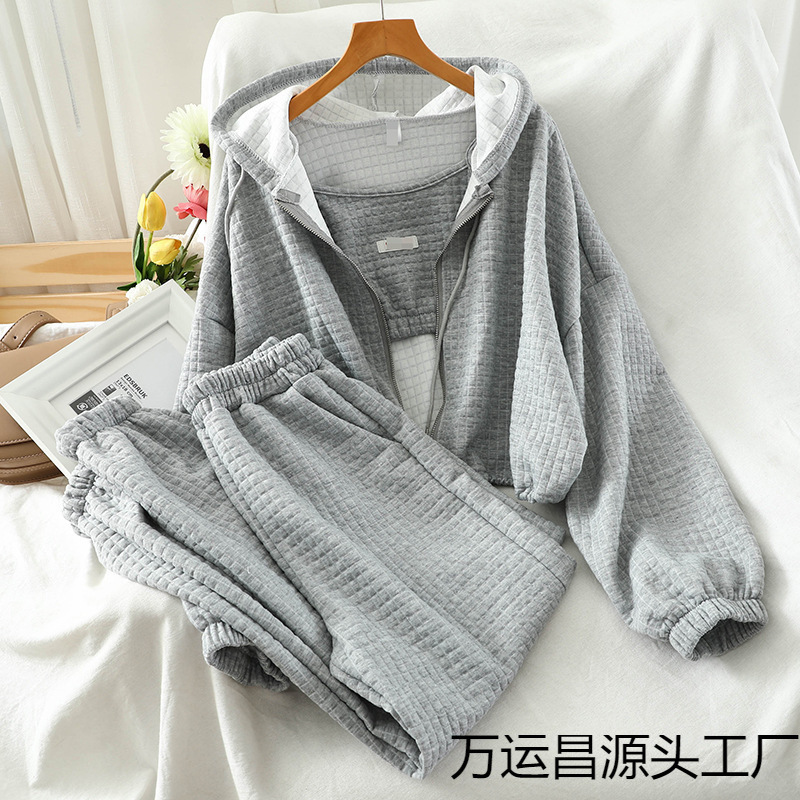 Dropshipping Early Autumn Hong Kong Style Casual Suit for Women Retro 2024 New Casual Sports Hooded Jacket Leggings