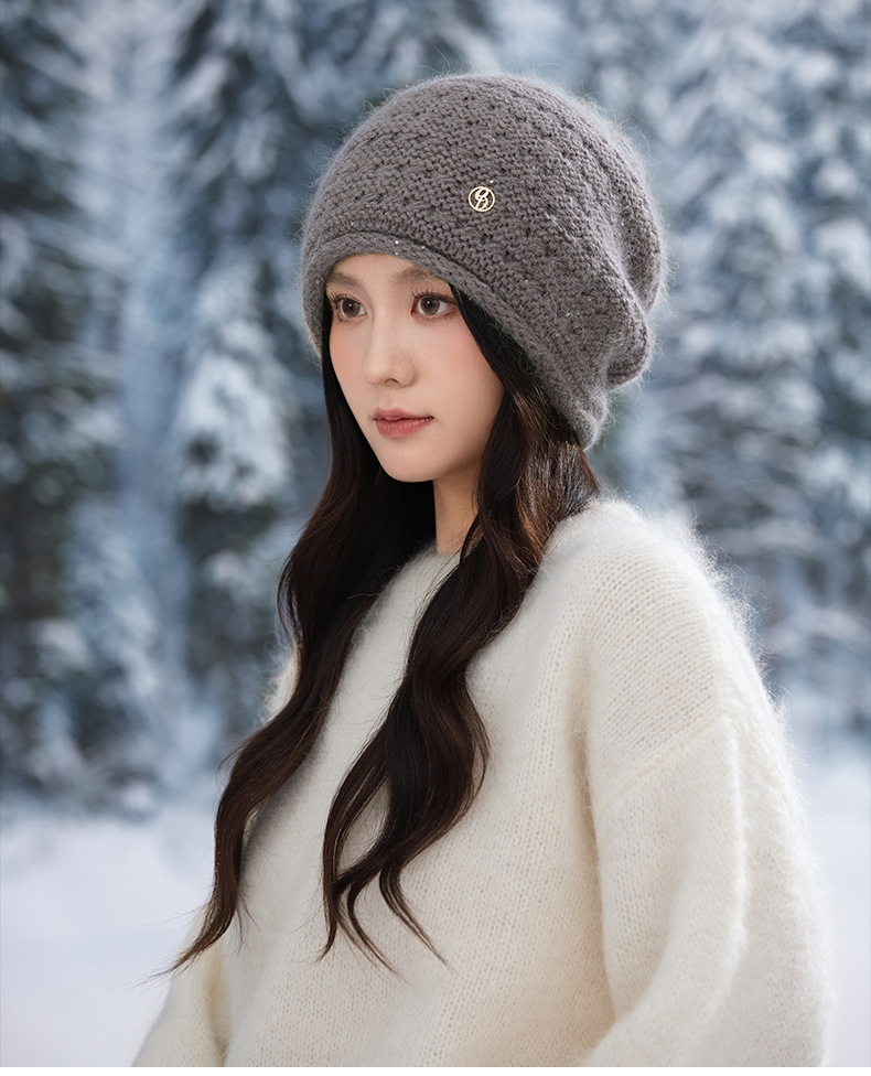 Autumn Winter Women Fashion Versatile Knitted Solid Color Head Wrap Warm Thickened Fleece Yarn Mom Hat_voghion.com