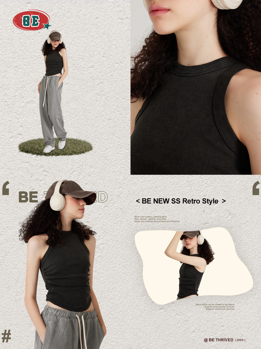 Ropa de Mujer BE, Primavera/Verano 2025, Diseño de Marca Moderno, Top Corto Plisado Lavado para Mujer, Prenda Interior Adelgazante para Chicas Atractivas