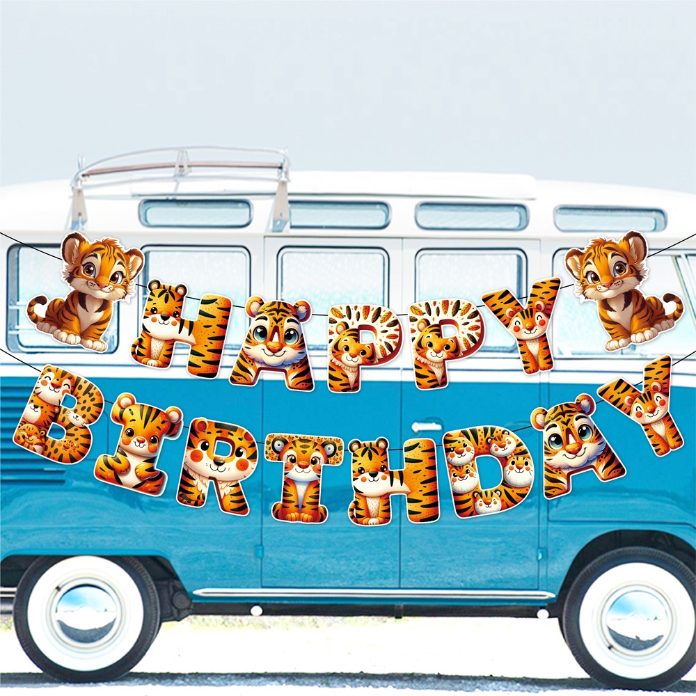 Decoración de cumpleaños para niños transfronterizos Banners Tema de tigre Colgante en espiral Decoración de fiesta de cumpleaños Bandera
