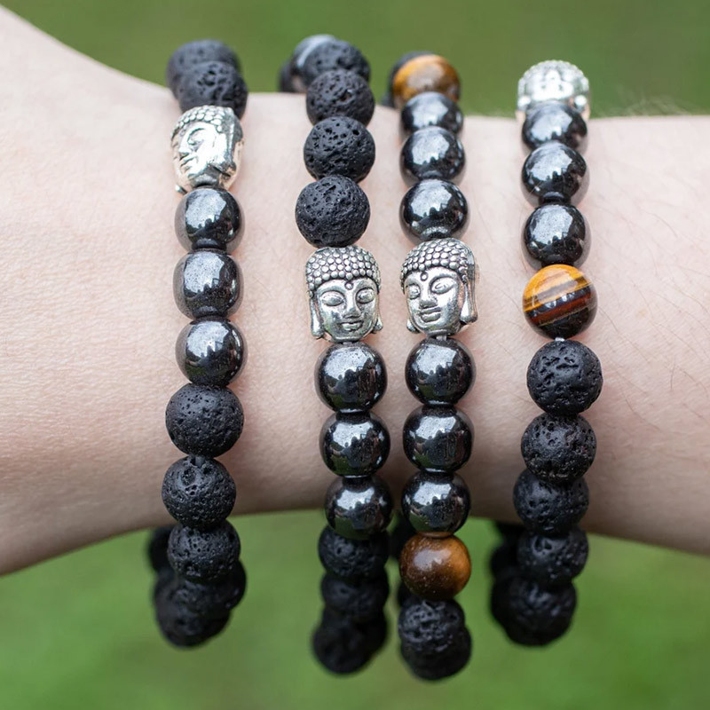 European and American Cross-Border Fashion Natural Stone Buddha Bracelet Simple 8mm Lava Volcano Tiger Eye Black Gallstone Beaded Bracelet