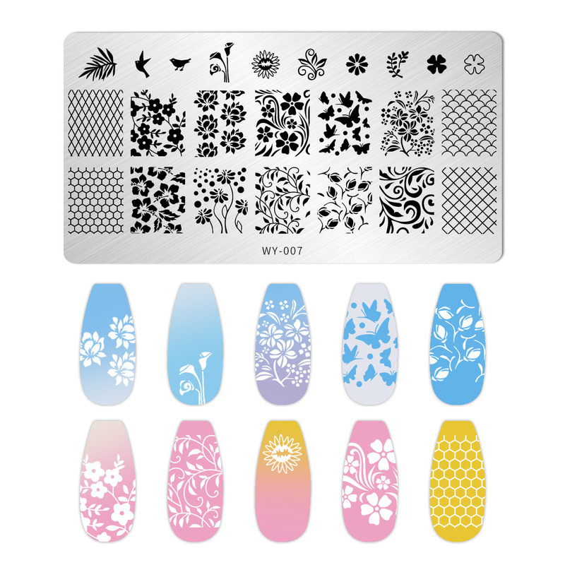 跨境美甲印花板格纹豹纹牛仔纹Nailplate不锈钢指甲复古模板转印|undefined