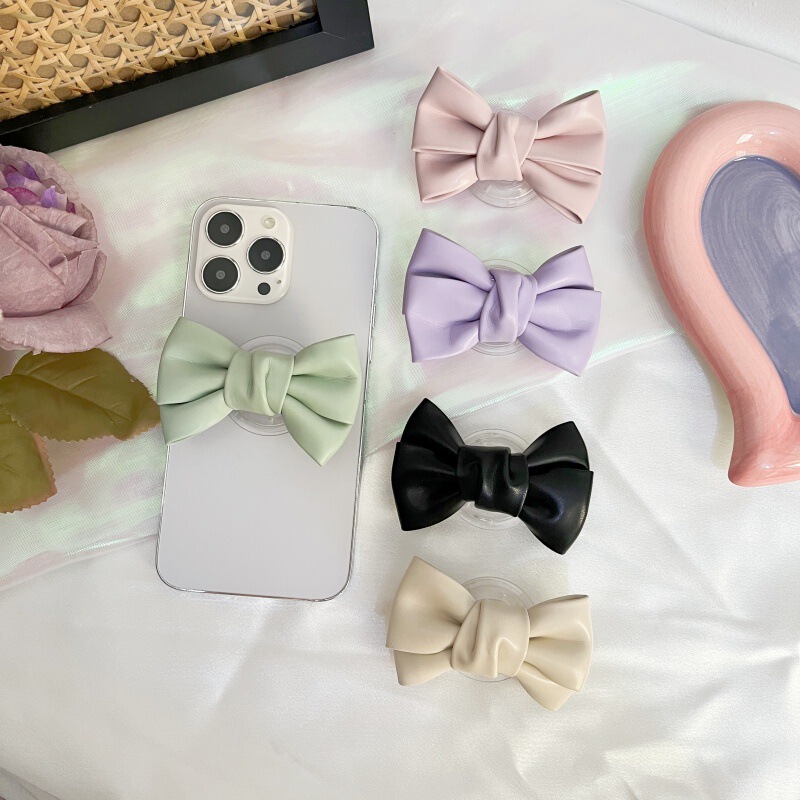 Han Feng Small Style Leather Bow Lazy Mobile Phone Bracket Desktop Support Adhesive Scalable Internet Popular Trendy Women