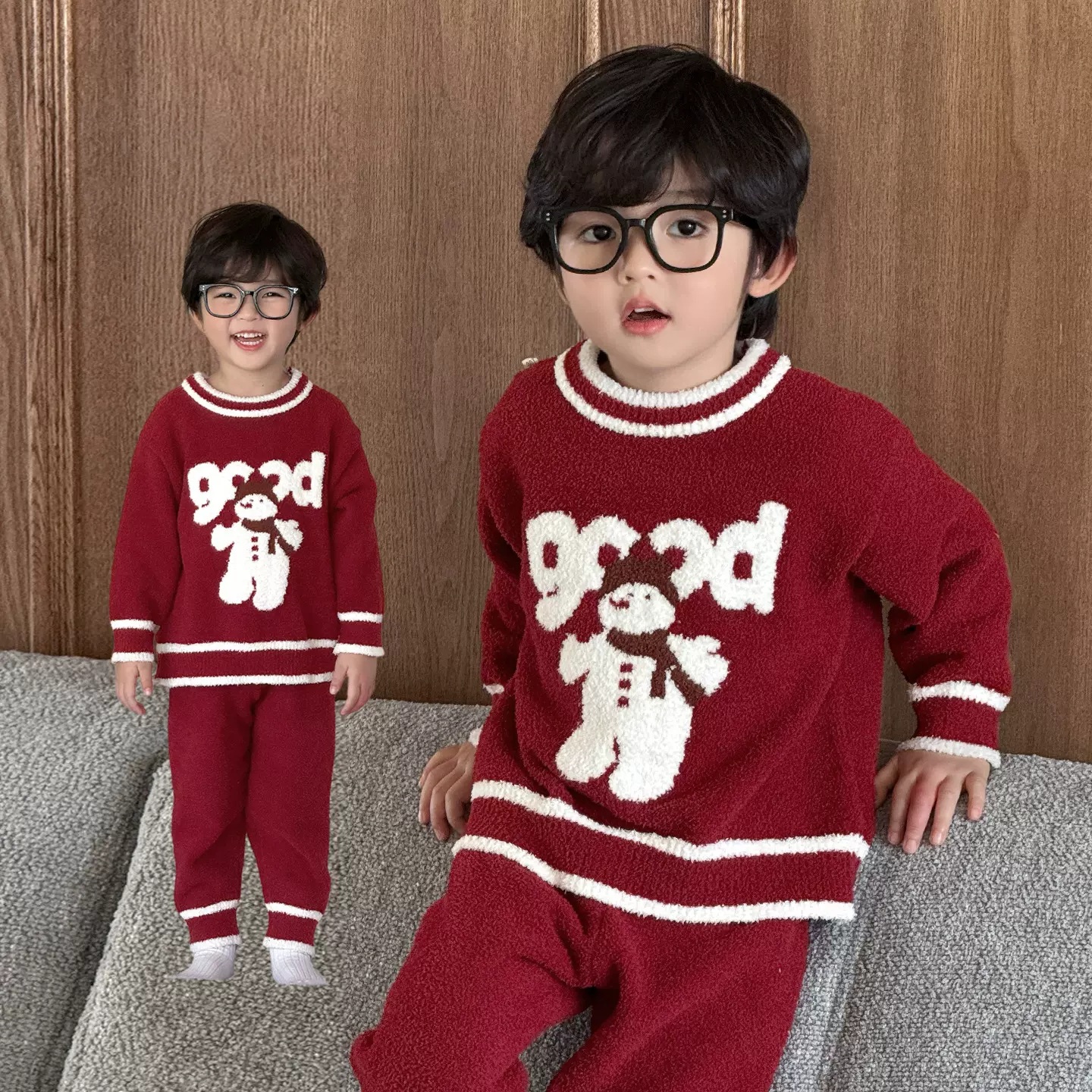 兰威丽洋儿童家居服半边绒保暖男女宝宝睡衣2025新款秋冬套装加厚