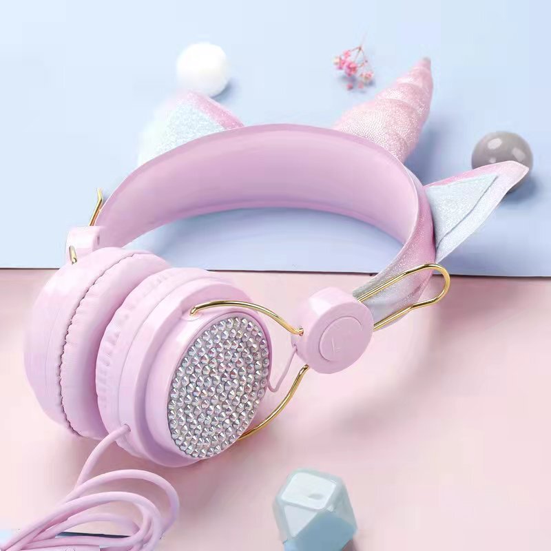 Private Model Headwear Stereo Cartoon Net Lesson Learning Ear Mark Children Wired Headset Unicorn Mobile Phone Computer Headset