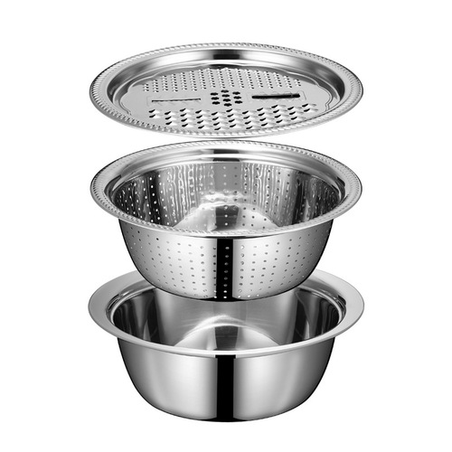 304 Stainless Steel Vegetable Chopper Potato Shredder Bowl Chopping Tool Home Drain Basket Gift Set Kitchen Three-Piece Set
