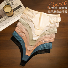 欧美外贸丁字裤女一片式无痕轻奢缎面性感蕾丝拼接抗菌棉裆内裤女