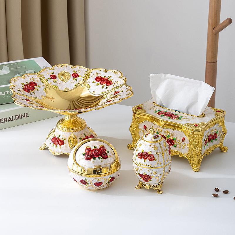 European Style Fruit Plate Tissue Box Toothpick Tube Ashtray Combination suit High-end Household Living Room KTV Fruit Plate suit