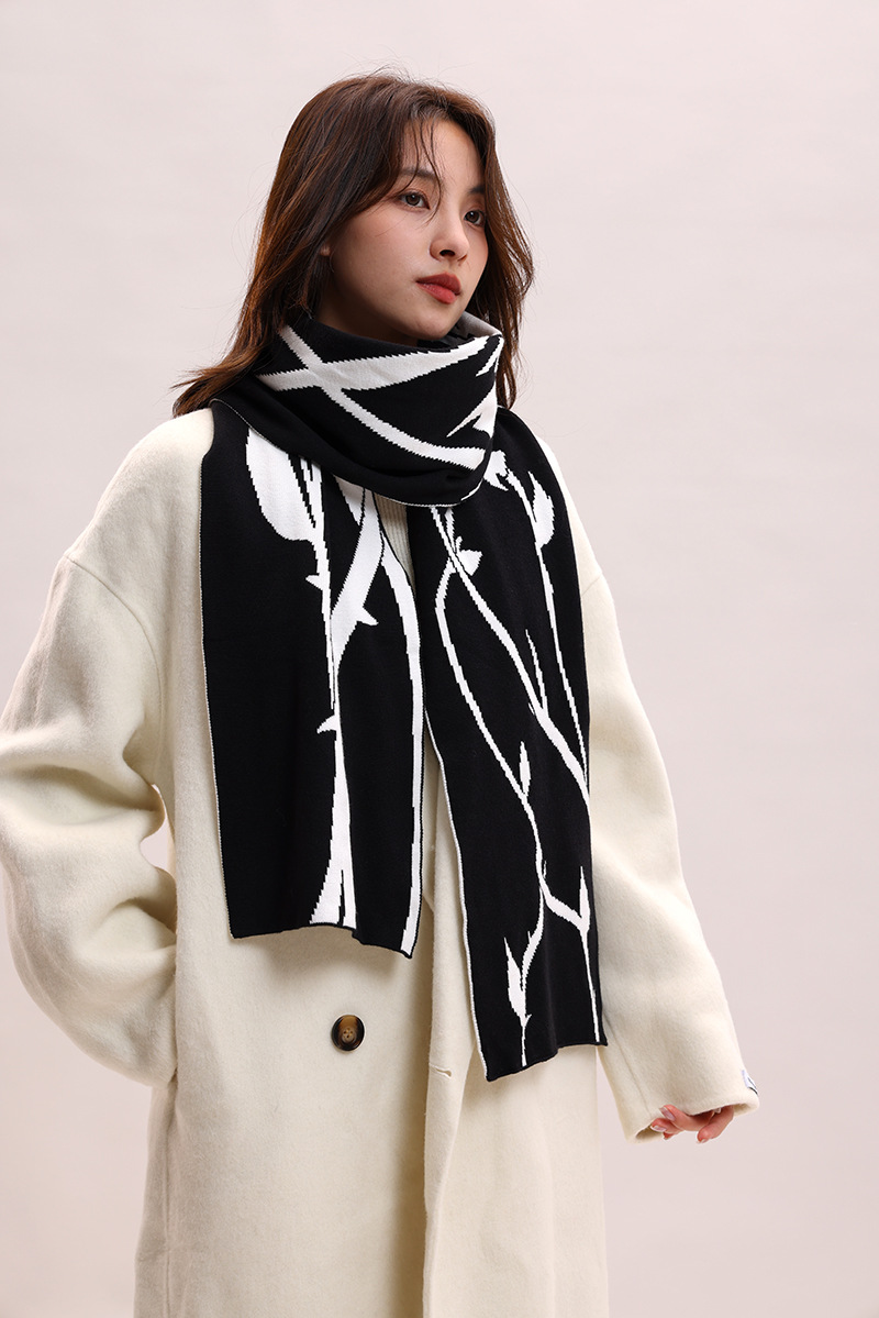 Sciarpa invernale in lana lavorata a maglia con filato di velluto di coniglio, atmosfera rosa spinata estesa, per coppie_voghion.com