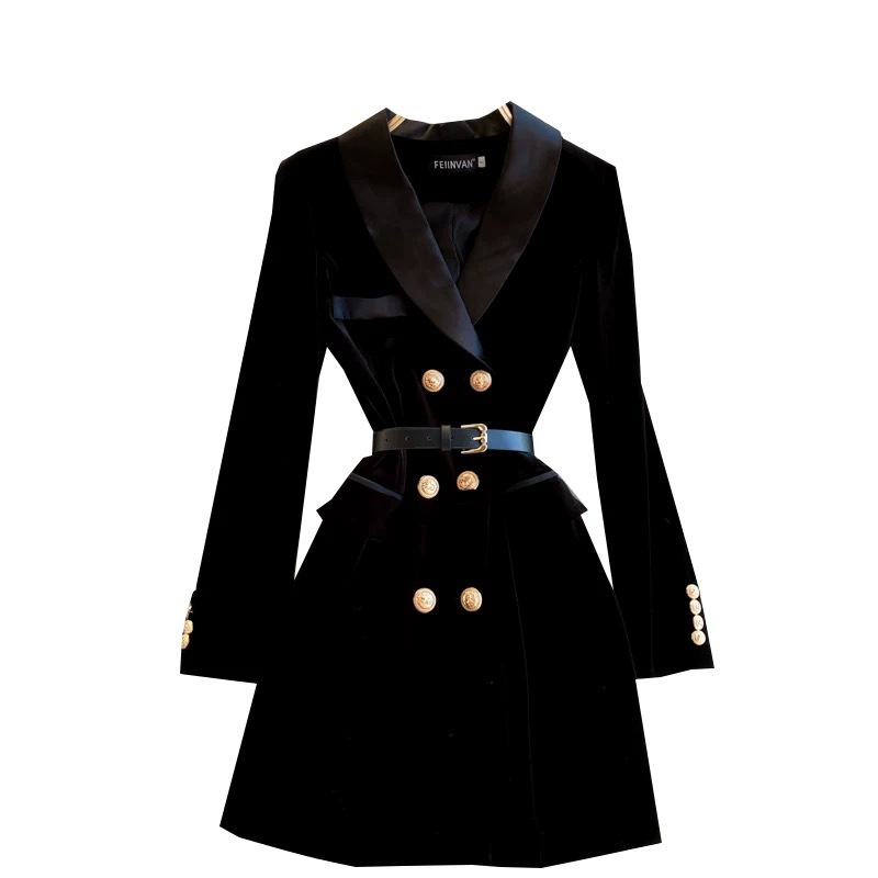 Velvet Blazer Dress – Double-Breasted Winter Dress With Notch Lapel (S-2XL, Elegant Office Wear, British-Inspired Style)​_ecoleips.com