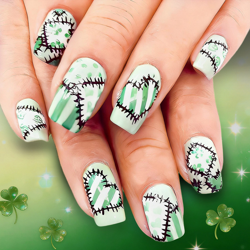 Medium-Sized Glossy Green Nail Stickers St. Patrick's Day Four-Leaf Clover Heart Patches Valentine's Day Wearable Nails 24 Pieces Medium-Sized Glossy Green Nail Stickers St. Patrick's Day Four-Leaf Clover Heart Patches Valentine's Day Wearable Nails 24 Pieces