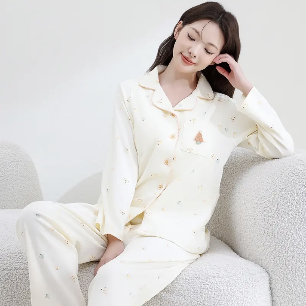 【with bra pads】cream yellow (220gsm, double-sided brushed, 100% long-staple cotton)