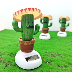 跨境仙人掌汽車裝飾自動搖擺件陽能太陽花蘋果花用品飾品擺件公仔