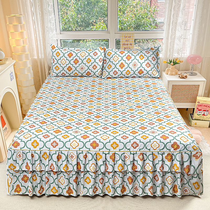 Máscara de cama Simmons transfronteriza, algodón de aloe vera, falda de cama de encaje bilateral de una sola pieza, cubierta de cama de princesa coreana, fábrica al por mayor