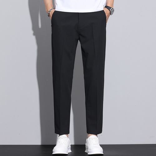 Men's 9-inch summer thin small leg pants Korean style trendy ice silk drape casual slim fit long pants Western pants