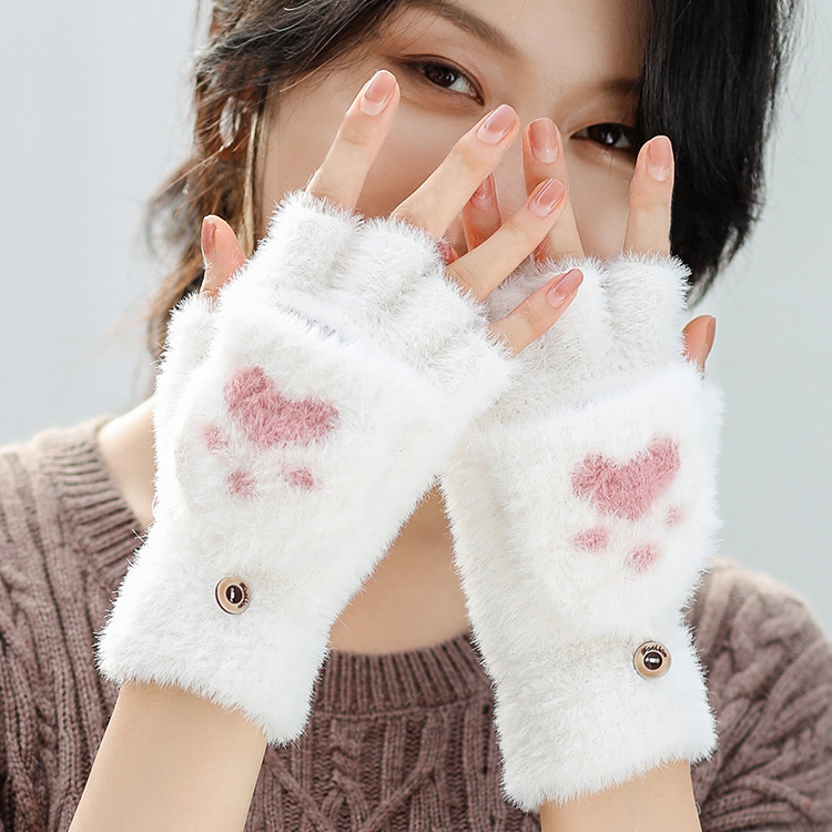 knitted velvet keep warm gloves