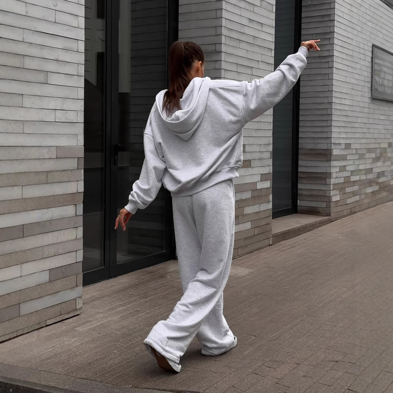 2025亚马逊跨境休闲套装女欧美街头风长袖开衫松紧长裤时尚二件套|undefined