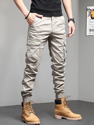 Solid Cargo Cropped Pants Slim Fit