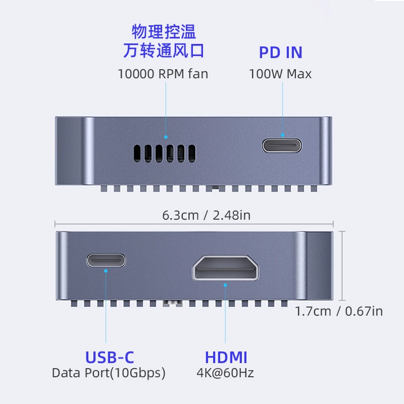 Корпус для M.2 твердотельного диска SSD2230 с двумя протоколами, док-станция USB 3.2, HDMI 4K, PD 100W, с тепловыделением (охлаждение)