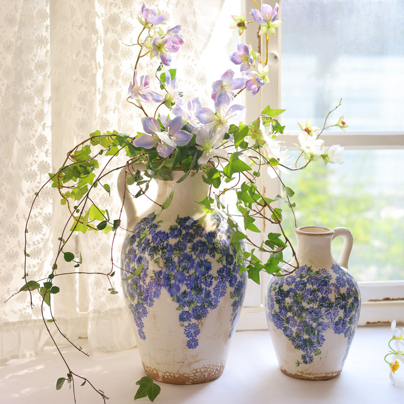 Blue and white porcelain vase vintage ceramic vase old ice crack vase hydroponic flower Ware home decoration Net red ornaments