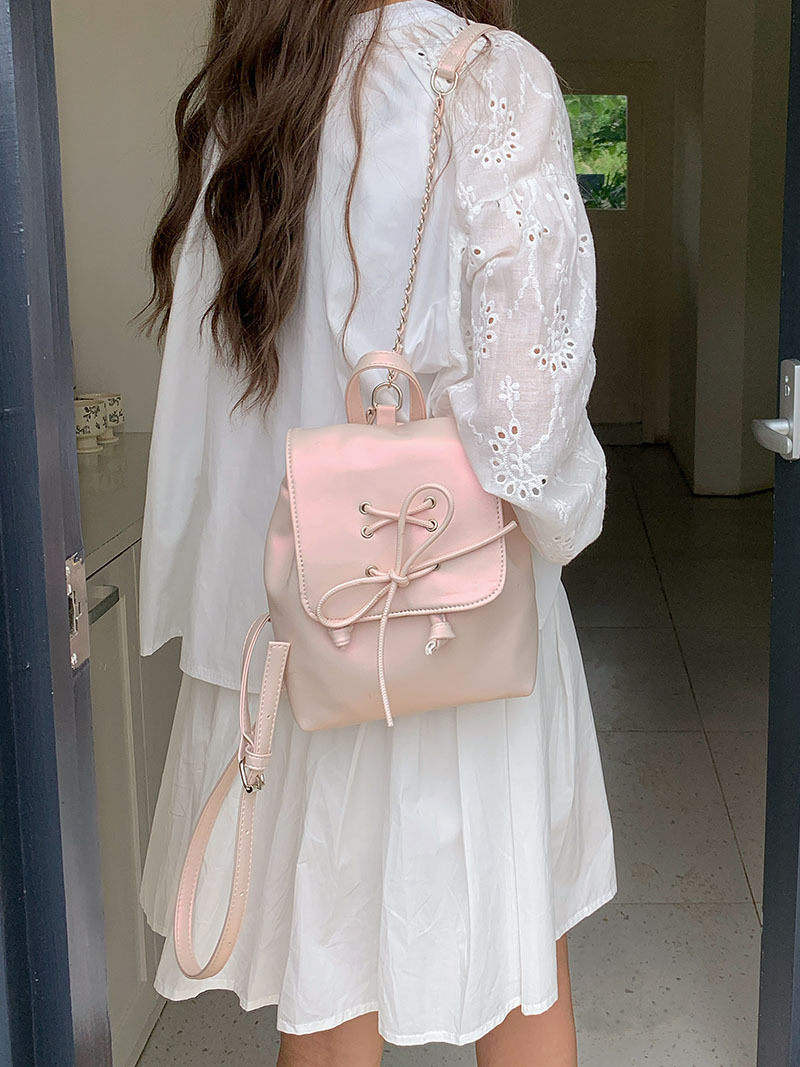 Ballet style bow double shoulder women's bag 2024 new trendy Korean backpack, cute portable shoulder bag schoolbag_voghion.com