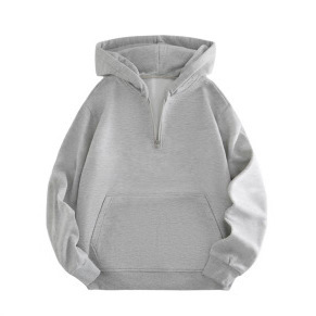 Men's New Autumn and Winter Half Cardigan Zipper with Flap Pocket Pantss Loose Casual Fleece Sweatshirt Long-Sleeved Hooded Sweatshirt