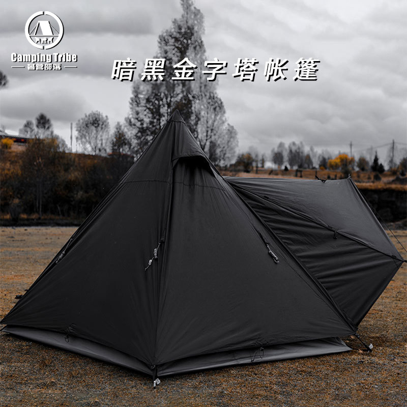Dark Pyramid Tent, Foldable Camping Equipment with Vestibule, Waterproof Indian Peak, Stormproof Outer Tent