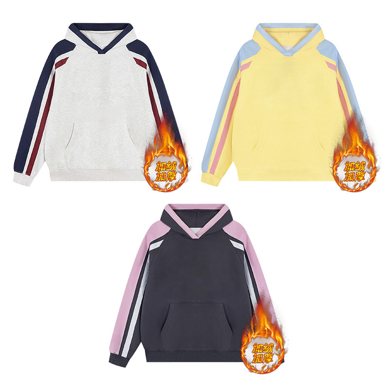 Hooded fleece-lined Sweatshirt Women's 2024 New Japanese and Korean Casual Jacket Loose plus size Women's Contrast Sweatshirt Women's Wholesale