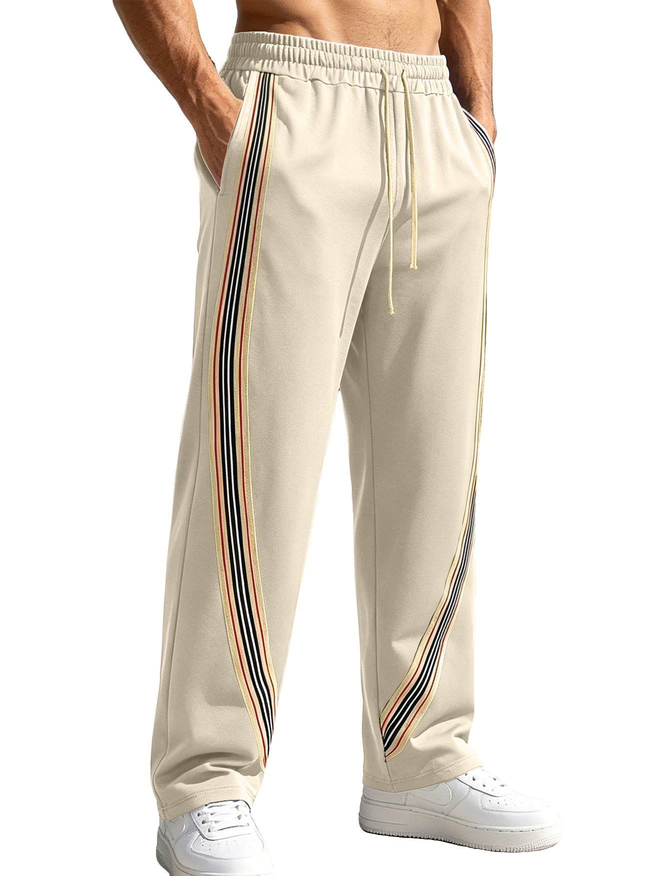 Amazon primavera y verano hombre estilo americano de diseño de rayas transfronterizas empalmado suelto al aire libre ocio pantalones de comercio exterior largos
