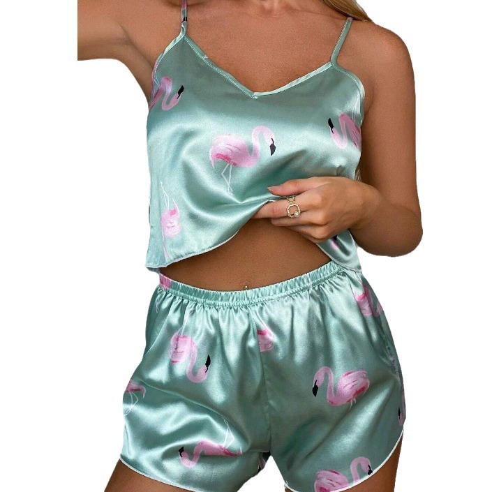 Traje casual Amazon comercio exterior transfronterizo pijama con tirantes de leopardo para mujer verano satén imitación seda popular ropa de casa.