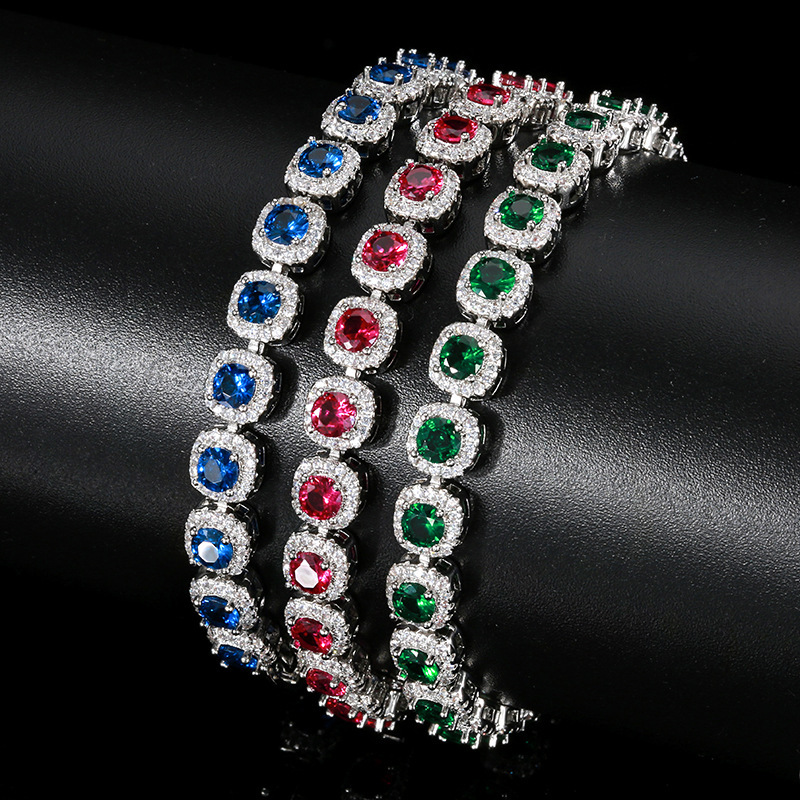 2025 Huabi Jewelry European and American Retro Artificial Corundum Light Luxury Full Diamond Bracelet Bracelet Women Wholesale Main Stone 4mm
